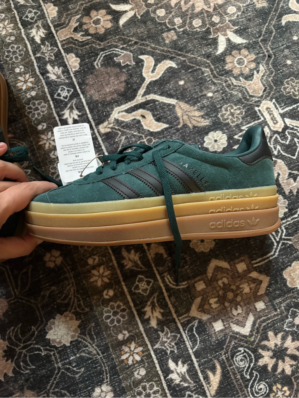 adidas Green Suede Platform Sneakers with Stacked Gum Sole